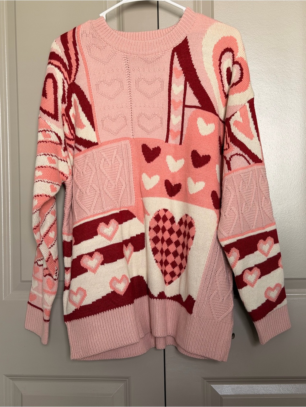 Aelfric Eden Pink & Red Heart Patchwork Crewneck Sweater